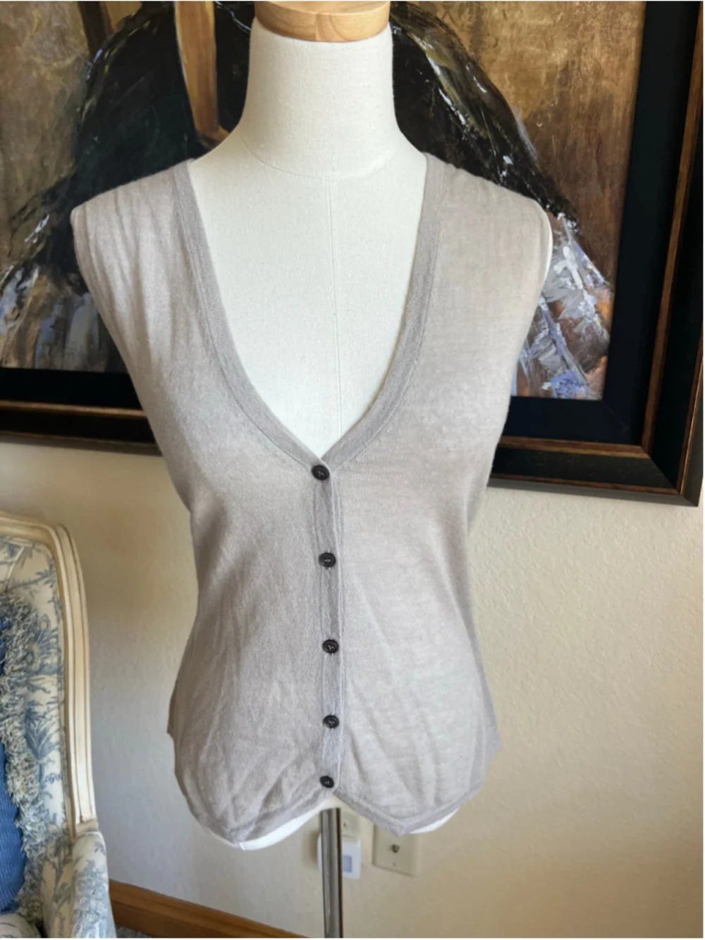 Aya Muse Gray V-Neck Sweater L Luxury Chic
